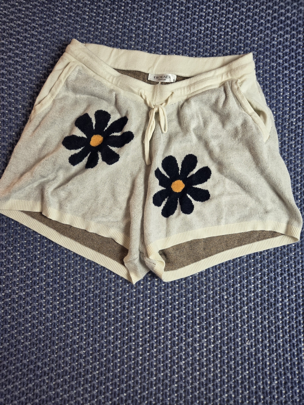 Knit Erdem Cream Daisy Knit Shorts with Navy Flowers